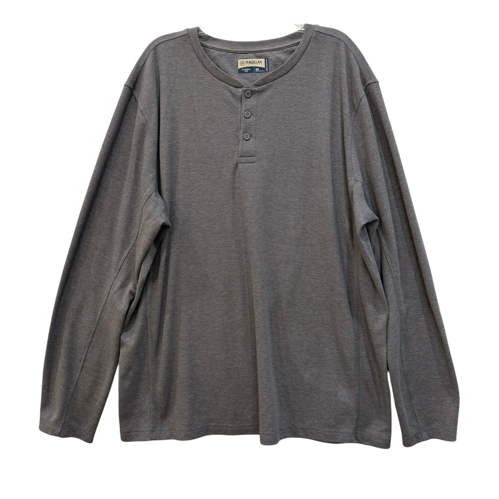 Magellan Outdoors Mens 3XL Gray Waffle Henley Shirt Moisture Wicking Base Camp